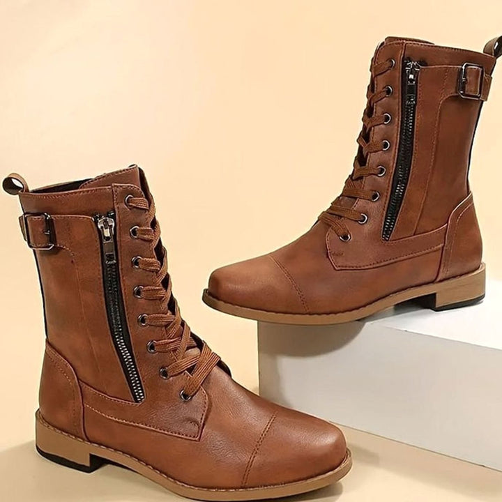 Aria | Women's Lace-Up Side-Zip Faux Leather Combat Boots
