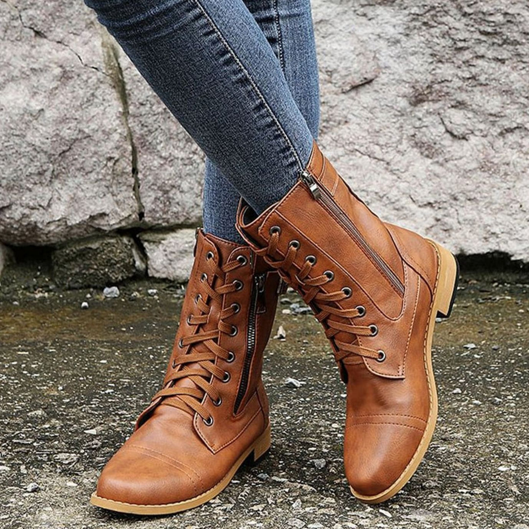 Aria | Women's Lace-Up Side-Zip Faux Leather Combat Boots