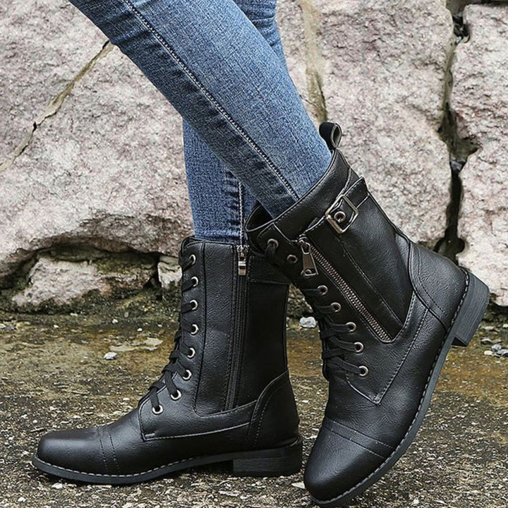 Aria | Women's Lace-Up Side-Zip Faux Leather Combat Boots