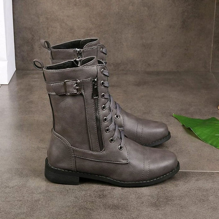 Aria | Women's Lace-Up Side-Zip Faux Leather Combat Boots