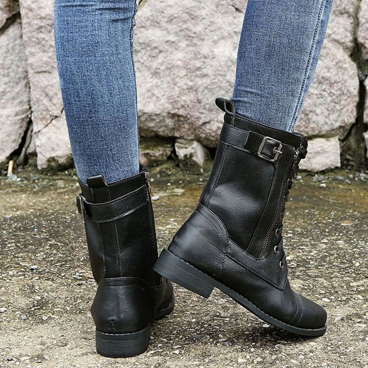 Aria | Women's Lace-Up Side-Zip Faux Leather Combat Boots