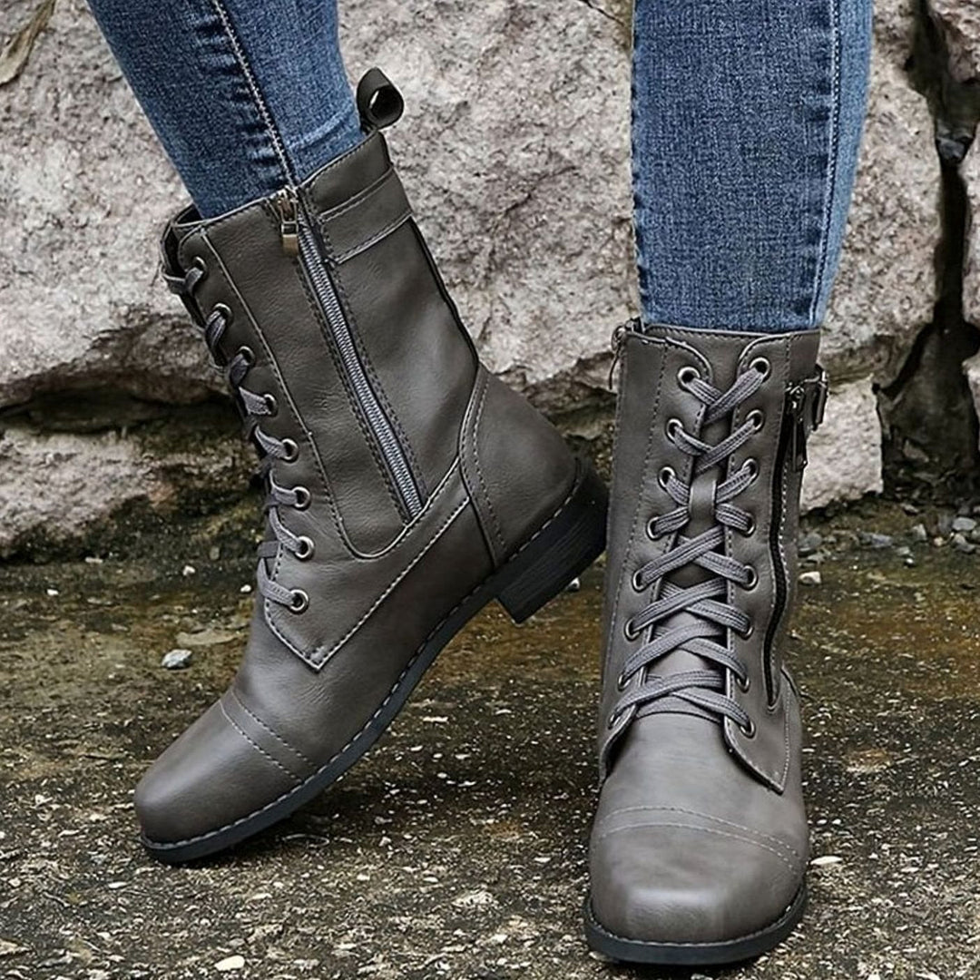 Aria | Women's Lace-Up Side-Zip Faux Leather Combat Boots
