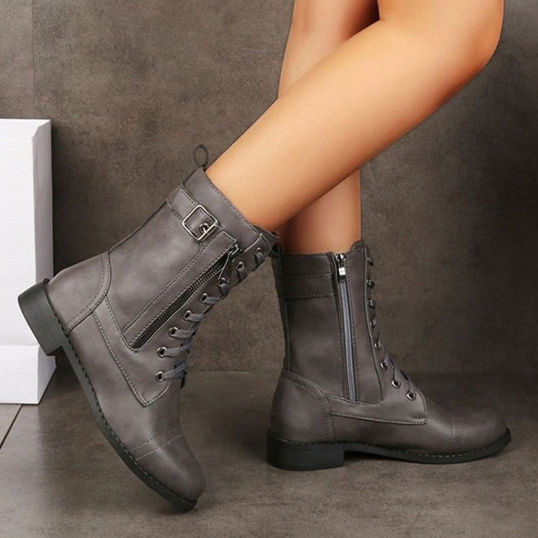 Aria | Women's Lace-Up Side-Zip Faux Leather Combat Boots