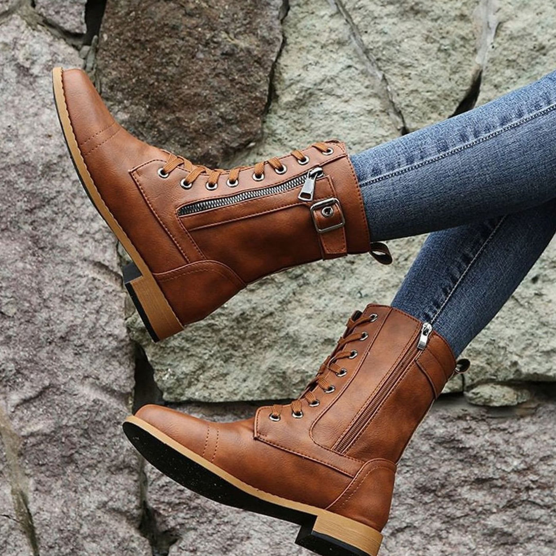Aria | Women's Lace-Up Side-Zip Faux Leather Combat Boots