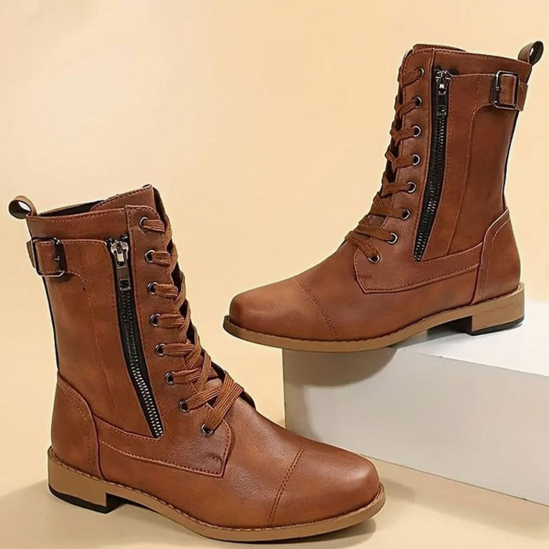 Aria | Women's Lace-Up Side-Zip Faux Leather Combat Boots