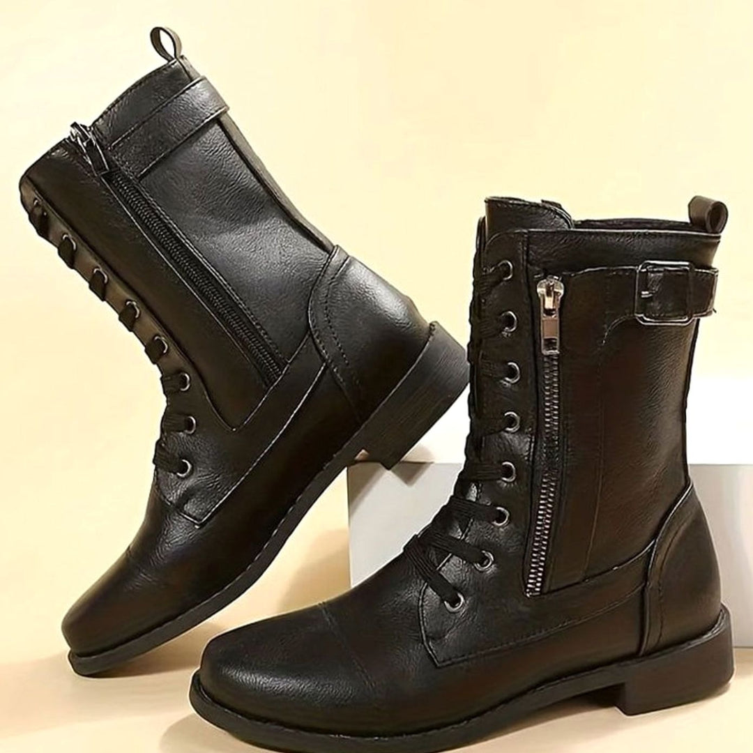 Aria | Women's Lace-Up Side-Zip Faux Leather Combat Boots
