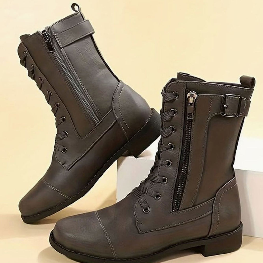 Aria | Women's Lace-Up Side-Zip Faux Leather Combat Boots