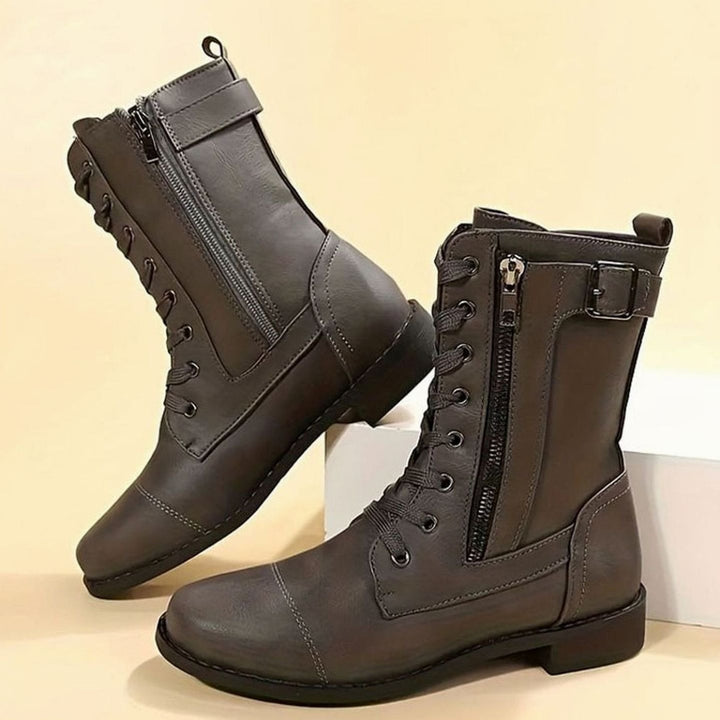 Aria | Women's Lace-Up Side-Zip Faux Leather Combat Boots