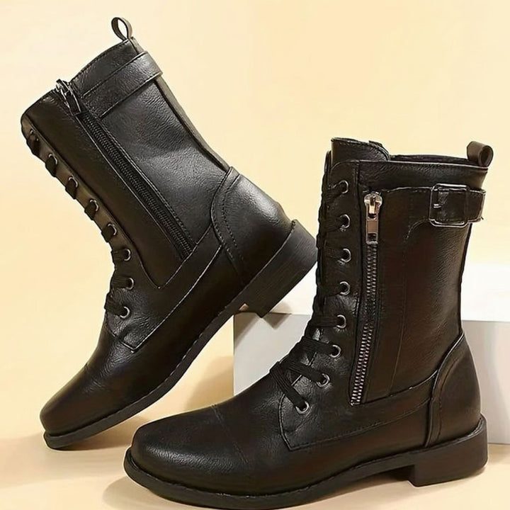 Aria | Women's Lace-Up Side-Zip Faux Leather Combat Boots