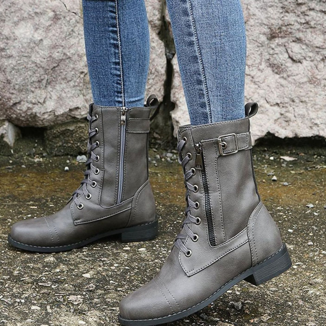 Aria | Women's Lace-Up Side-Zip Faux Leather Combat Boots