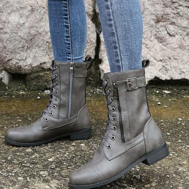 Aria | Women's Lace-Up Side-Zip Faux Leather Combat Boots
