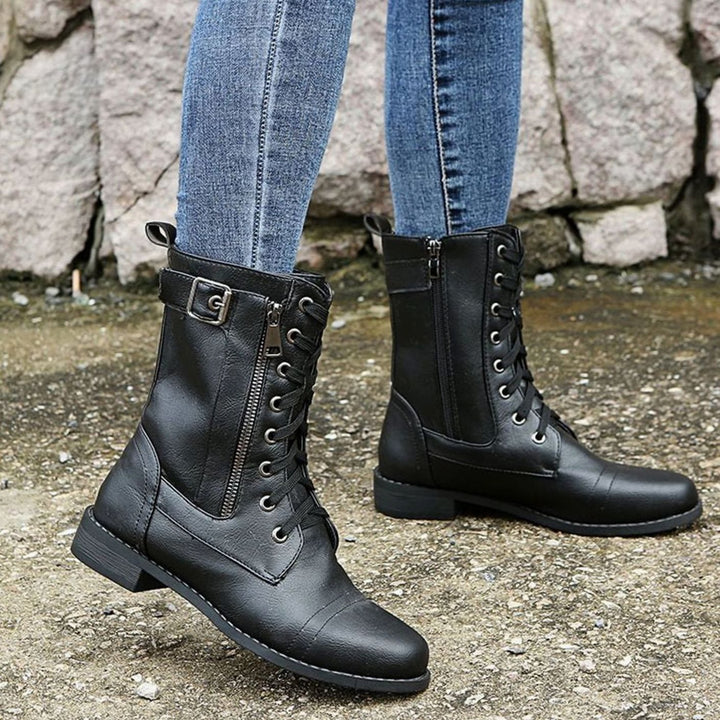 Aria | Women's Lace-Up Side-Zip Faux Leather Combat Boots