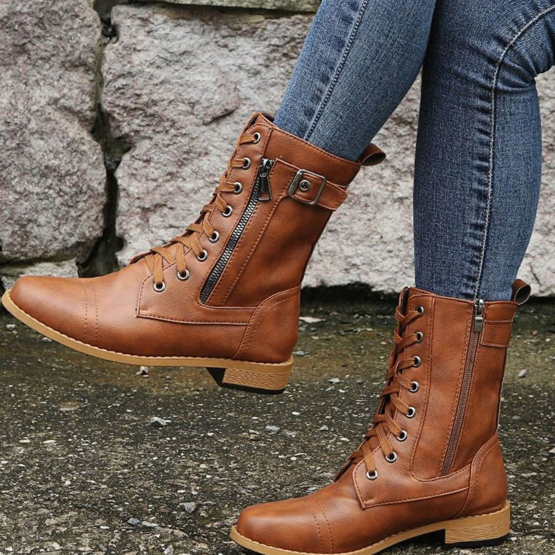 Aria | Women's Lace-Up Side-Zip Faux Leather Combat Boots