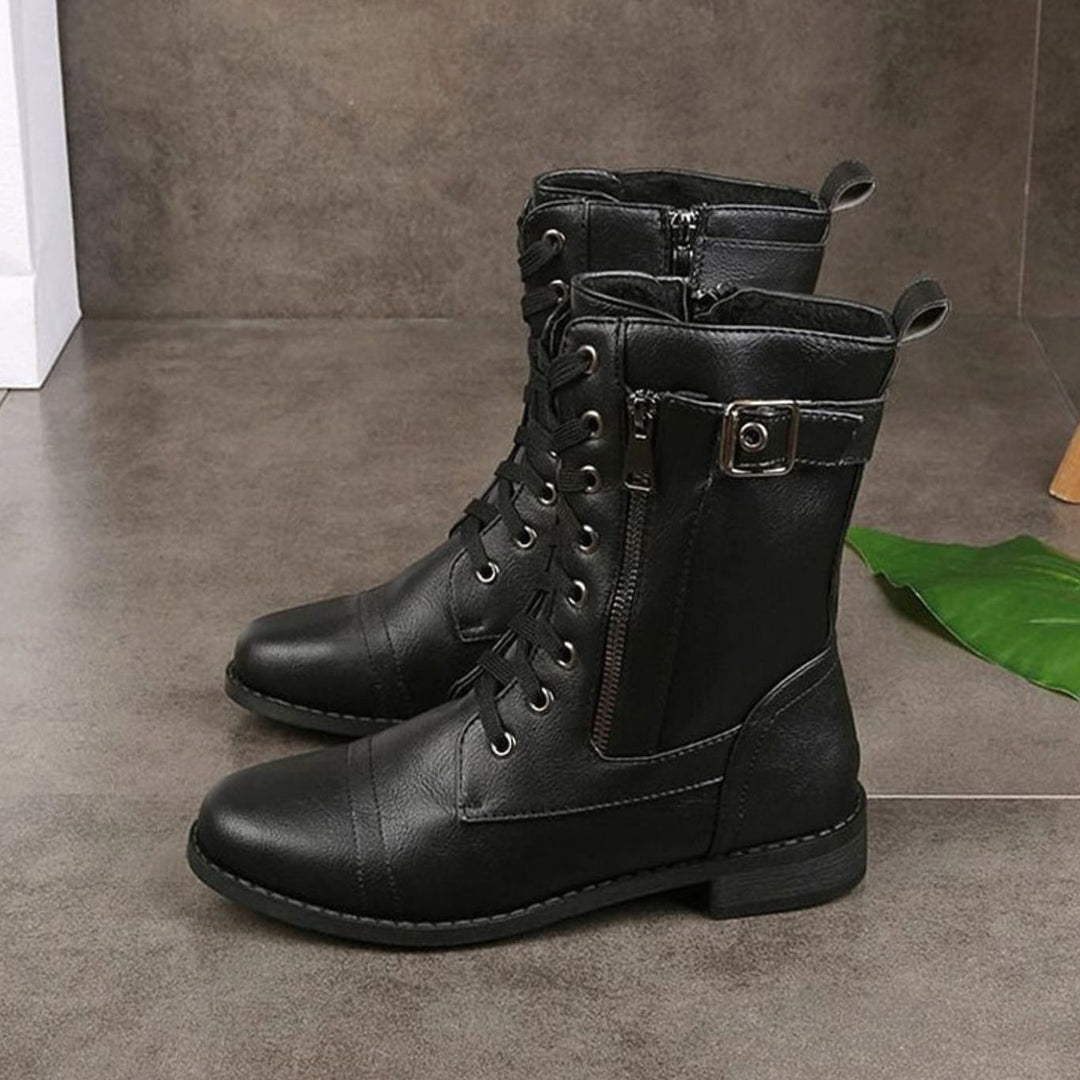 Aria | Women's Lace-Up Side-Zip Faux Leather Combat Boots
