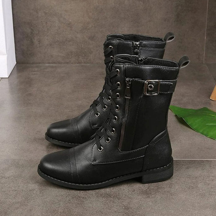 Aria | Women's Lace-Up Side-Zip Faux Leather Combat Boots