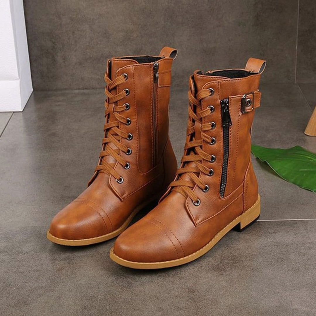 Aria | Women's Lace-Up Side-Zip Faux Leather Combat Boots