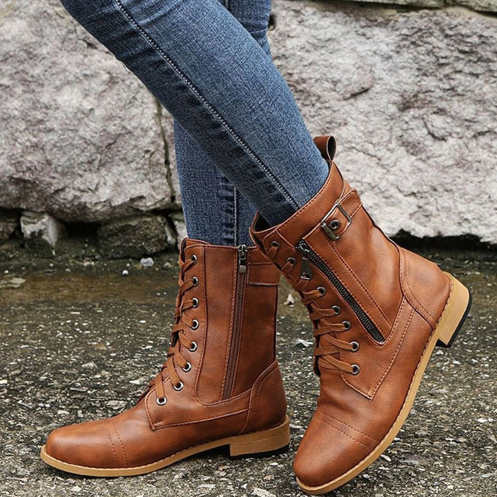 Aria | Women's Lace-Up Side-Zip Faux Leather Combat Boots
