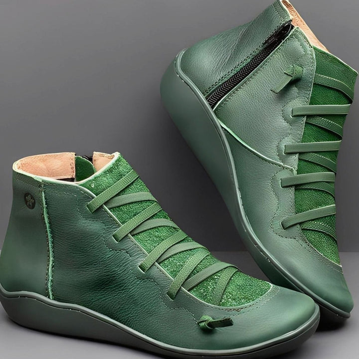Sophia | Women's Lace-Up Side-Zip Flat Ankle Boots