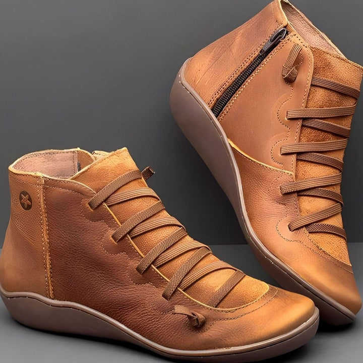 Sophia | Women's Lace-Up Side-Zip Flat Ankle Boots