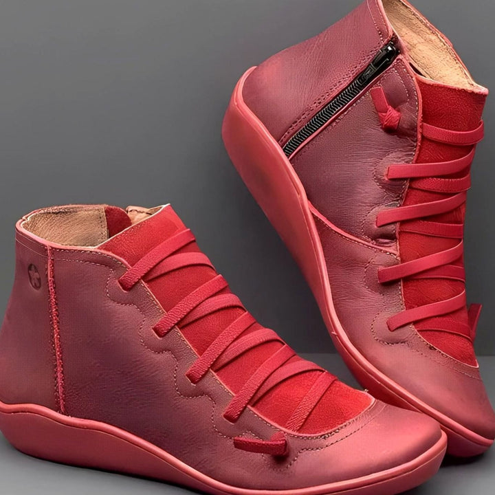 Sophia | Women's Lace-Up Side-Zip Flat Ankle Boots