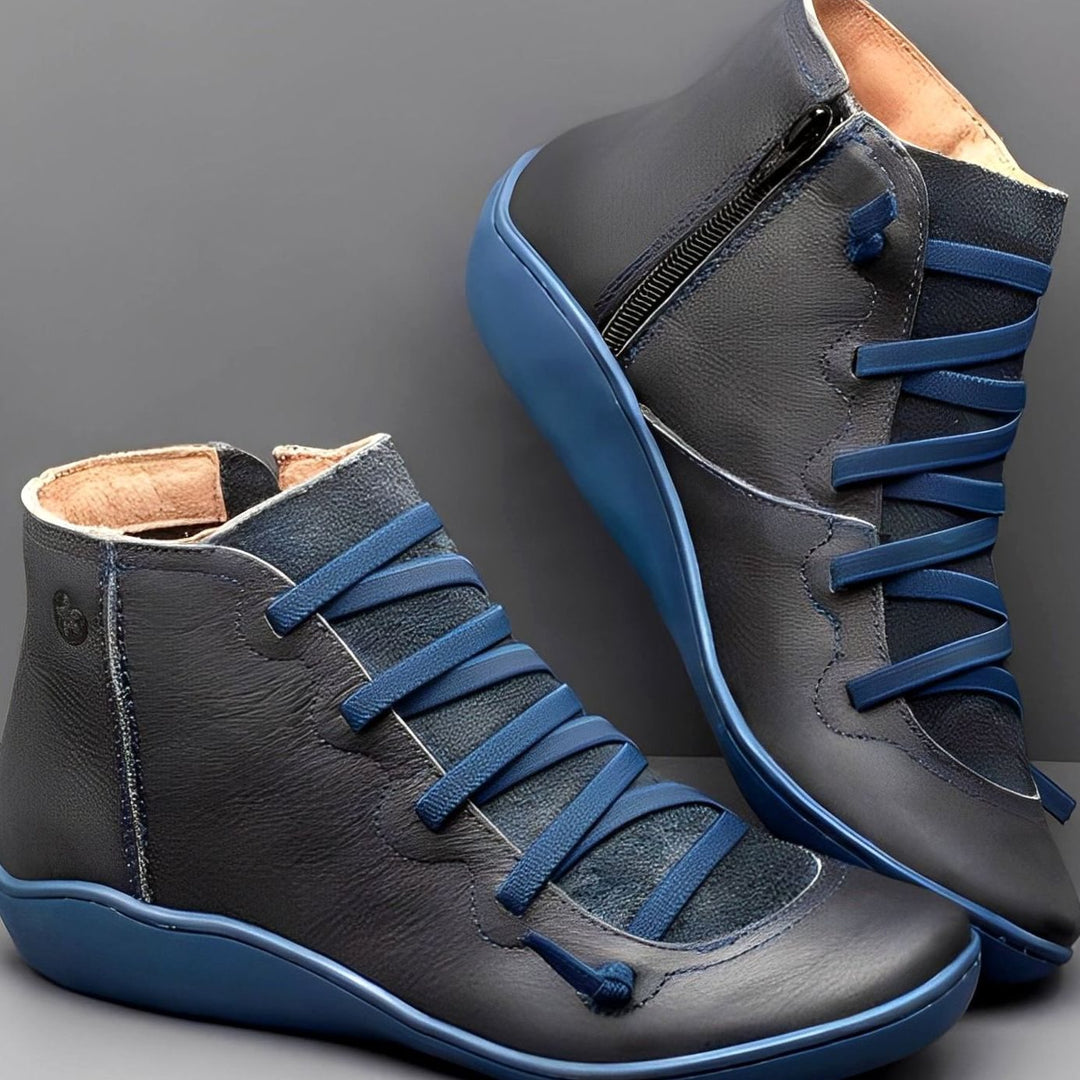 Sophia | Women's Lace-Up Side-Zip Flat Ankle Boots