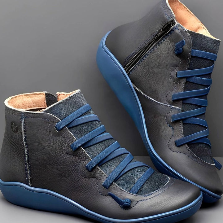 Sophia | Women's Lace-Up Side-Zip Flat Ankle Boots
