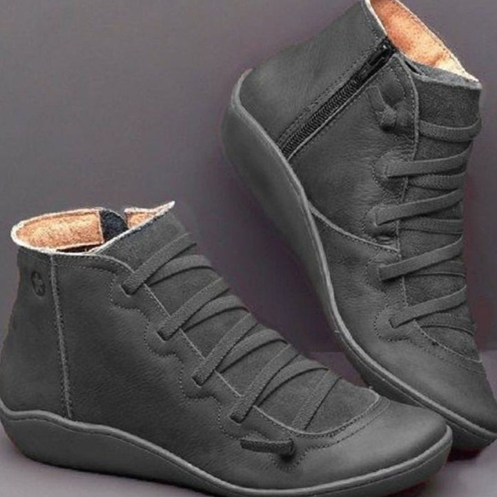 Sophia | Women's Lace-Up Side-Zip Flat Ankle Boots