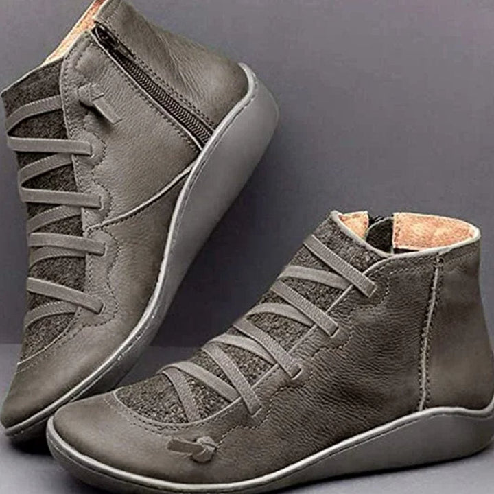 Sophia | Women's Lace-Up Side-Zip Flat Ankle Boots