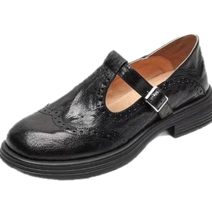 Sophia | Women's Leather Brogue T-Strap Mary Jane Flat Shoes