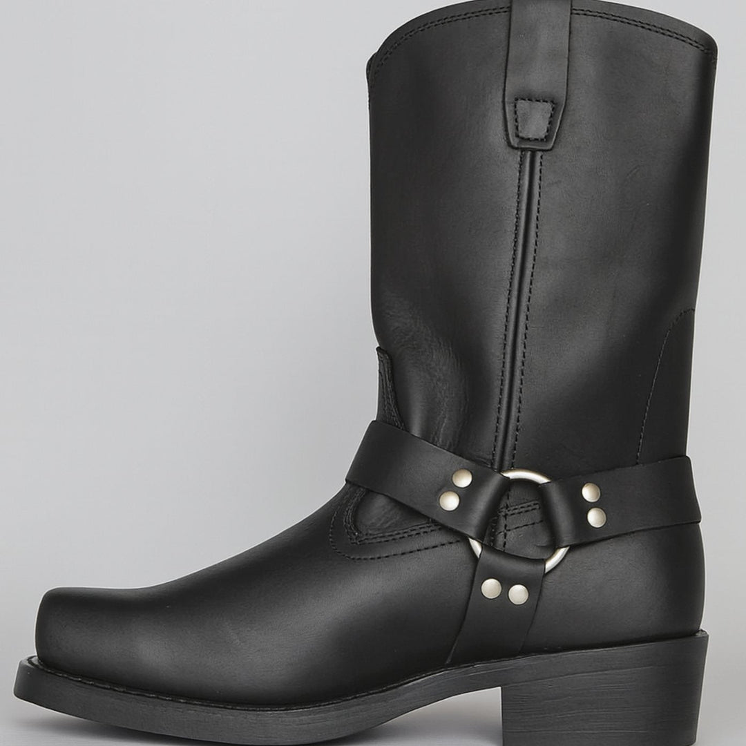 Eleanor | Women's Leather Harness-Buckle Mid-Calf Cowboy Boots