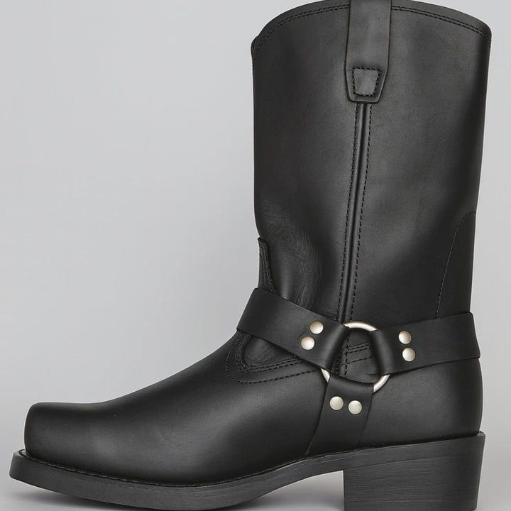 Eleanor | Women's Leather Harness-Buckle Mid-Calf Cowboy Boots