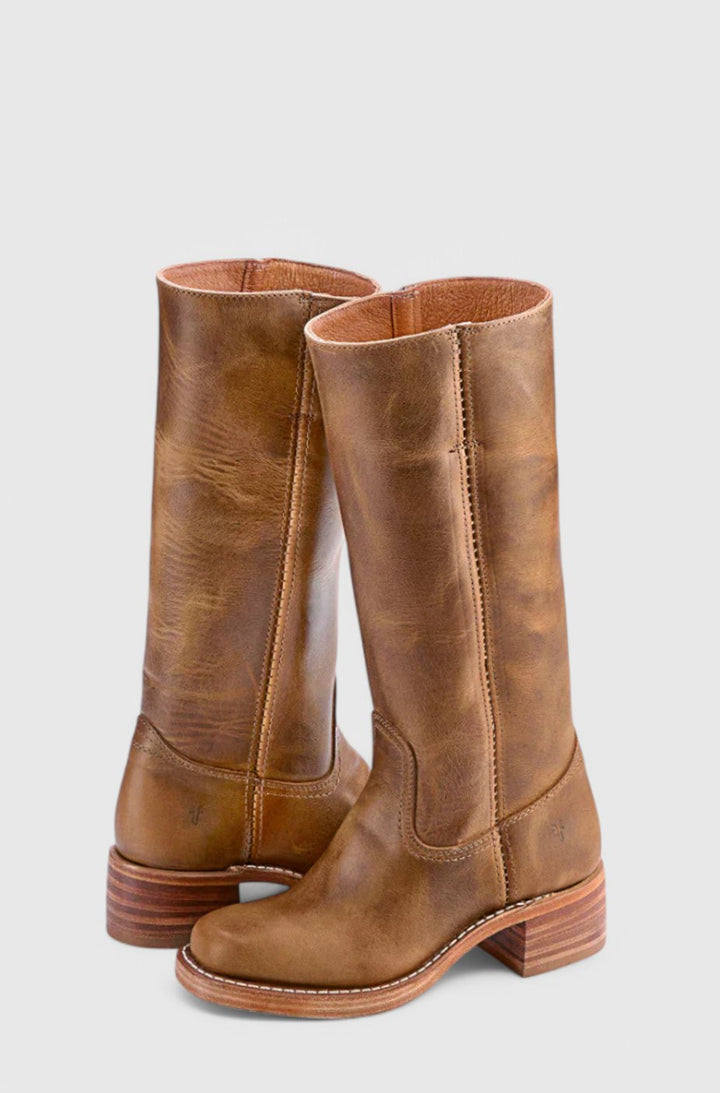 Penelope | Women's Leather Stacked-Heel Knee-High Boots