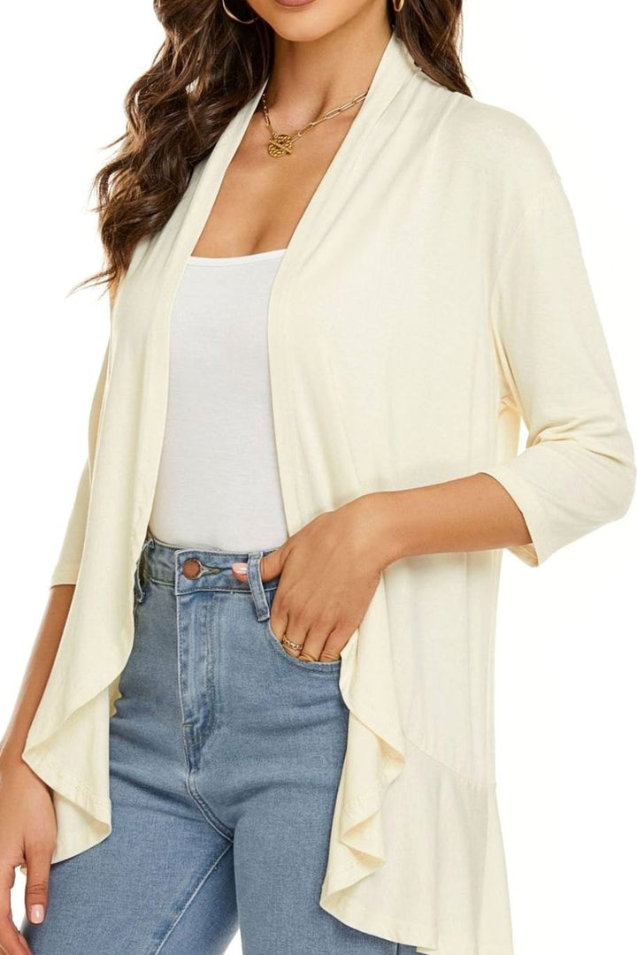 Grace | Women's Lightweight Open-Front 3/4 Sleeve Draped Cardigan