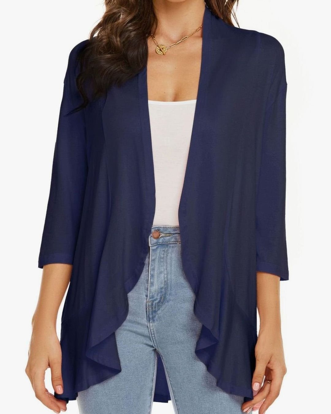 Grace | Women's Lightweight Open-Front 3/4 Sleeve Draped Cardigan