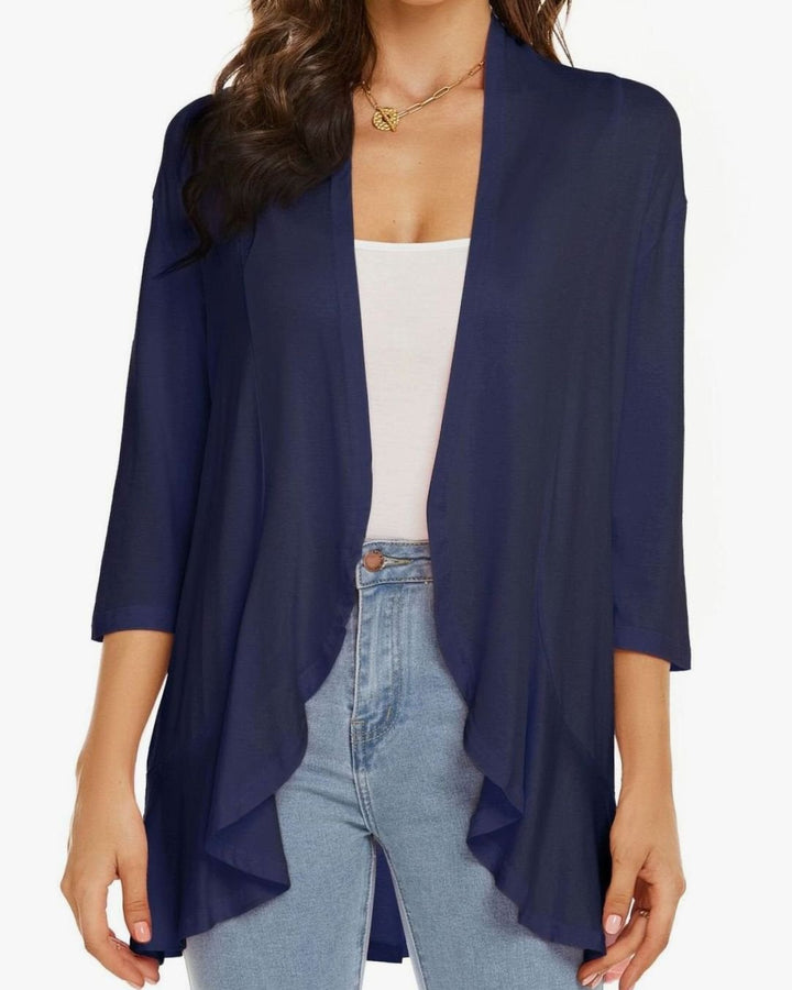 Grace | Women's Lightweight Open-Front 3/4 Sleeve Draped Cardigan