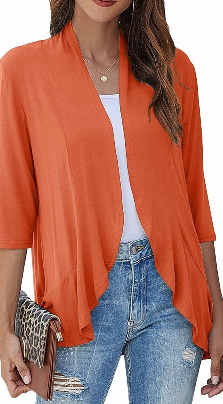 Grace | Women's Lightweight Open-Front 3/4 Sleeve Draped Cardigan