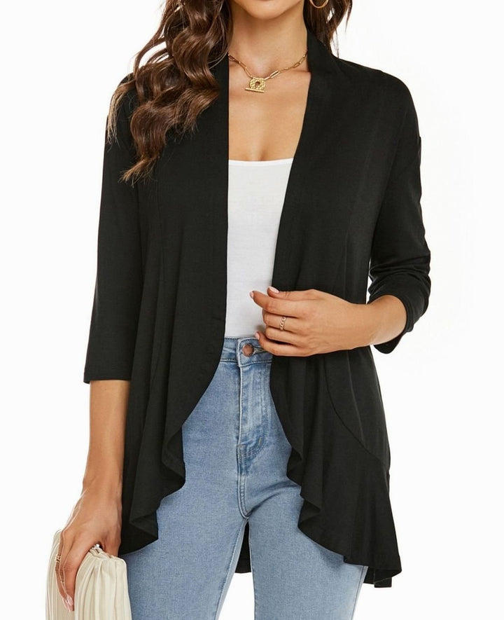 Grace | Women's Lightweight Open-Front 3/4 Sleeve Draped Cardigan