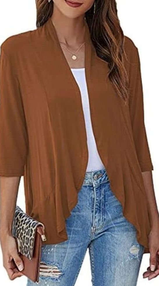 Grace | Women's Lightweight Open-Front 3/4 Sleeve Draped Cardigan