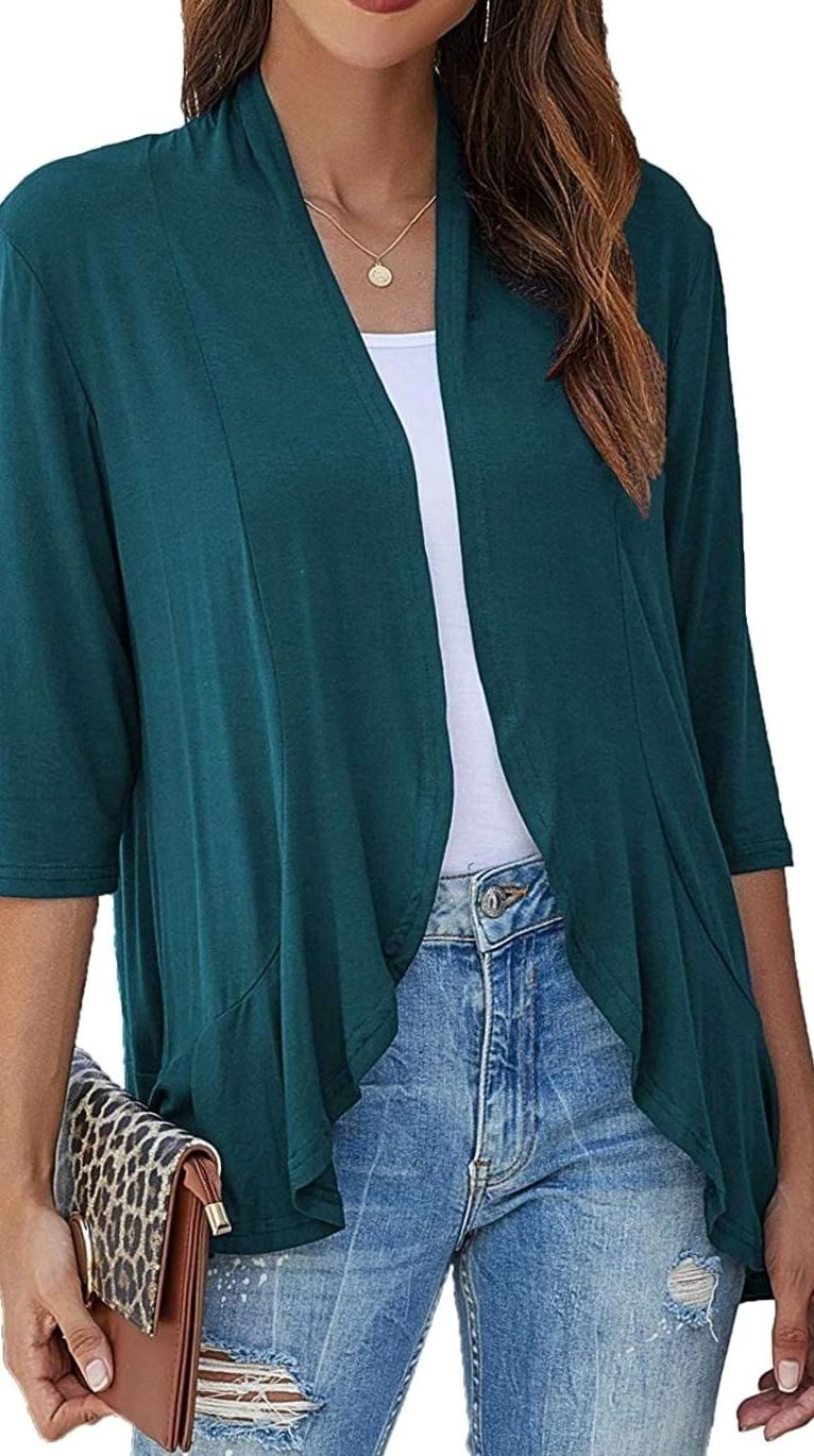 Grace | Women's Lightweight Open-Front 3/4 Sleeve Draped Cardigan