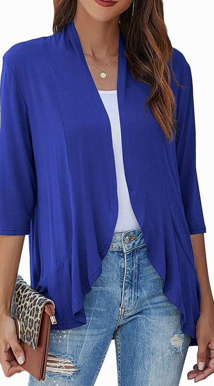 Grace | Women's Lightweight Open-Front 3/4 Sleeve Draped Cardigan