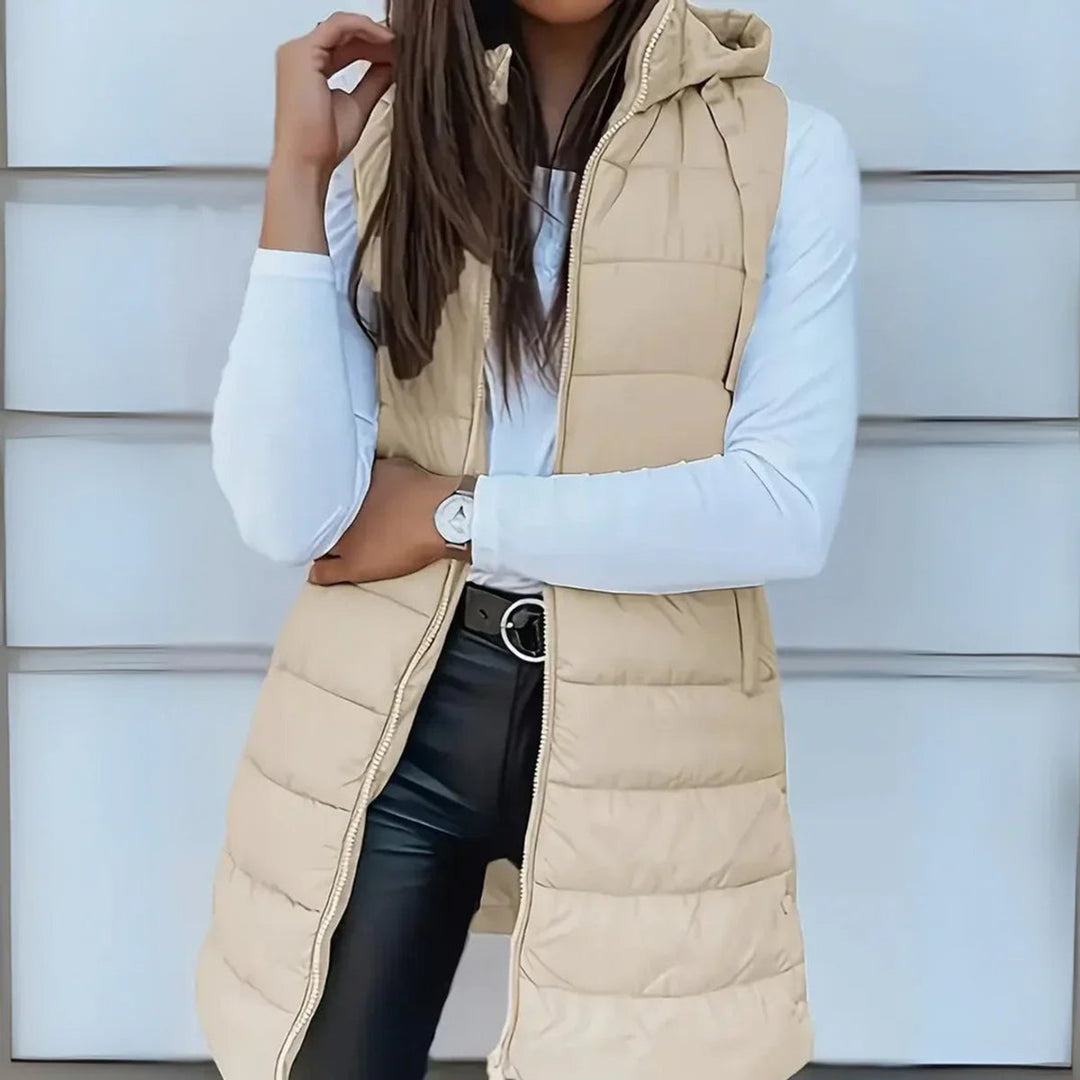 Madison | Women's Long Hooded Sleeveless Puffer Vest Lightweight Layering Gilet