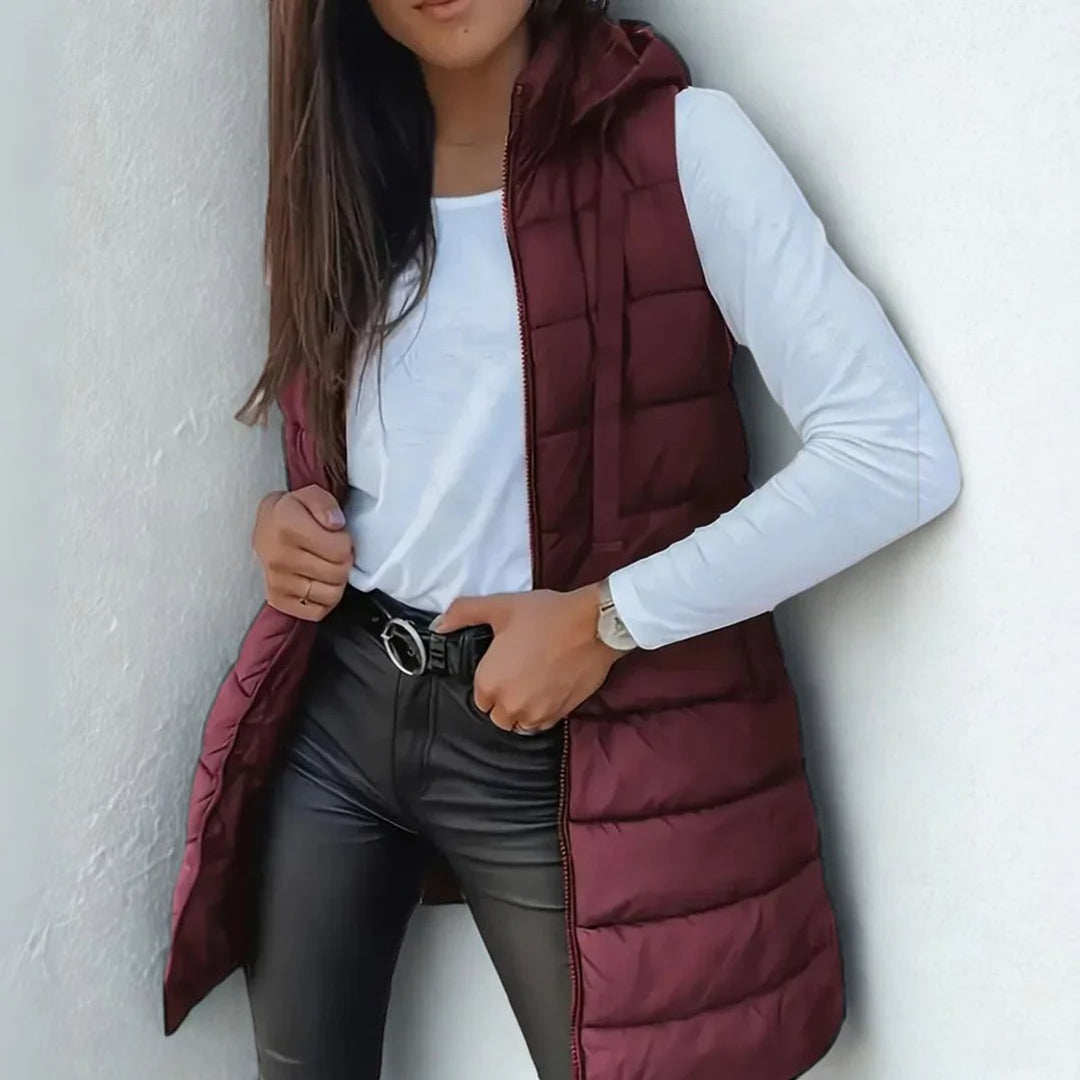 Madison | Women's Long Hooded Sleeveless Puffer Vest Lightweight Layering Gilet