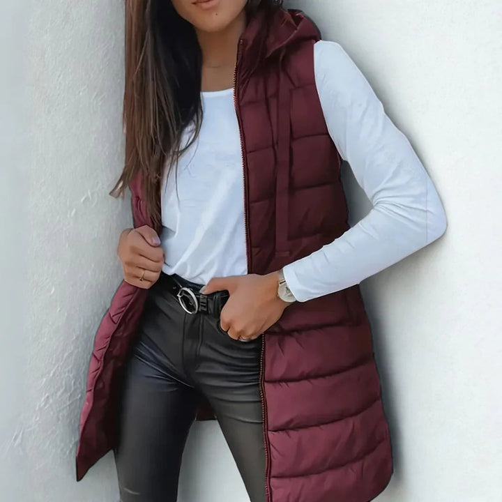 Madison | Women's Long Hooded Sleeveless Puffer Vest Lightweight Layering Gilet