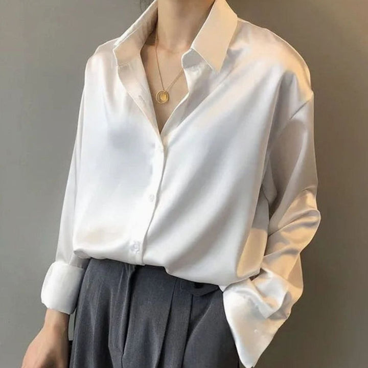 Grace | Women's Long Sleeve Button-Down Loose Satin Blouses