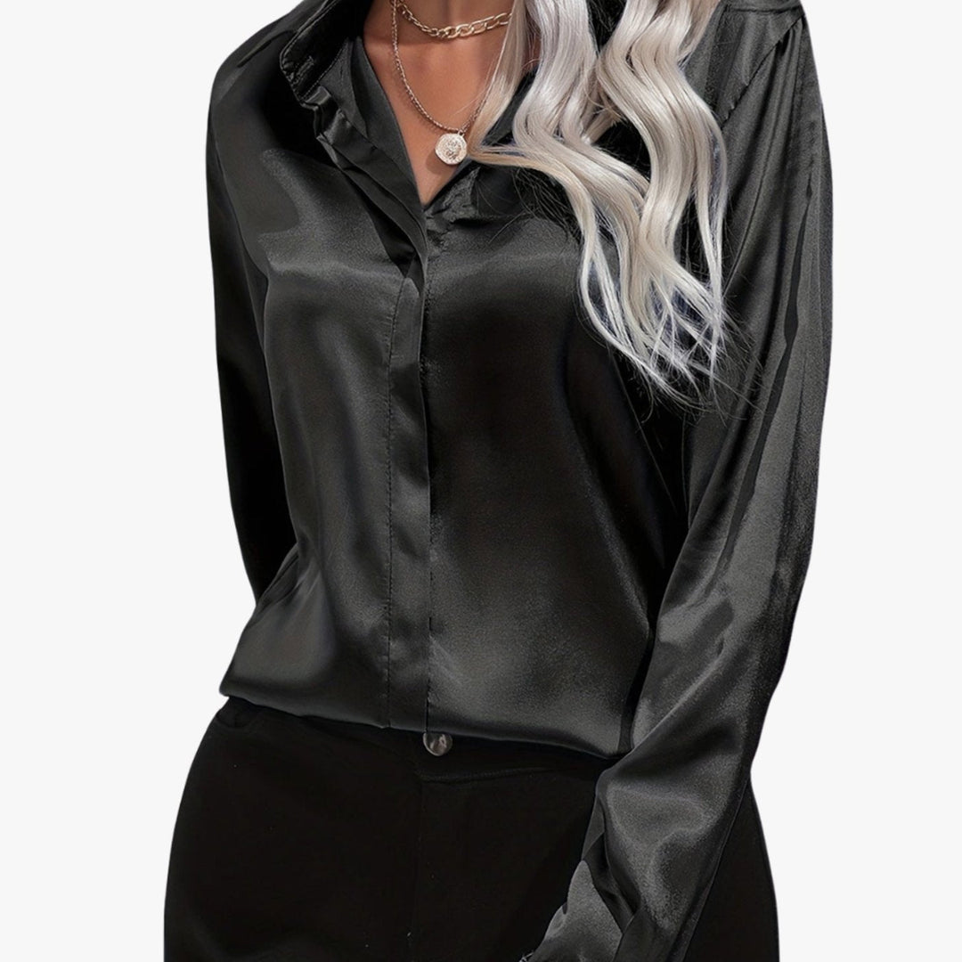 Mia | Women's Long Sleeve Button-Down Satin Blouse