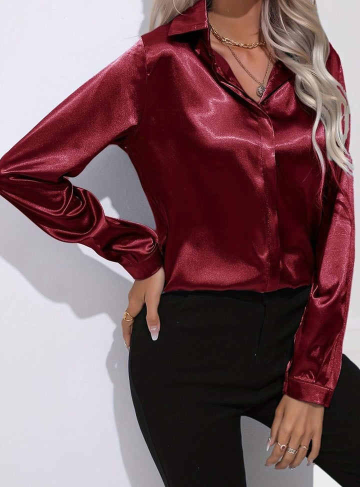 Mia | Women's Long Sleeve Button-Down Satin Blouse