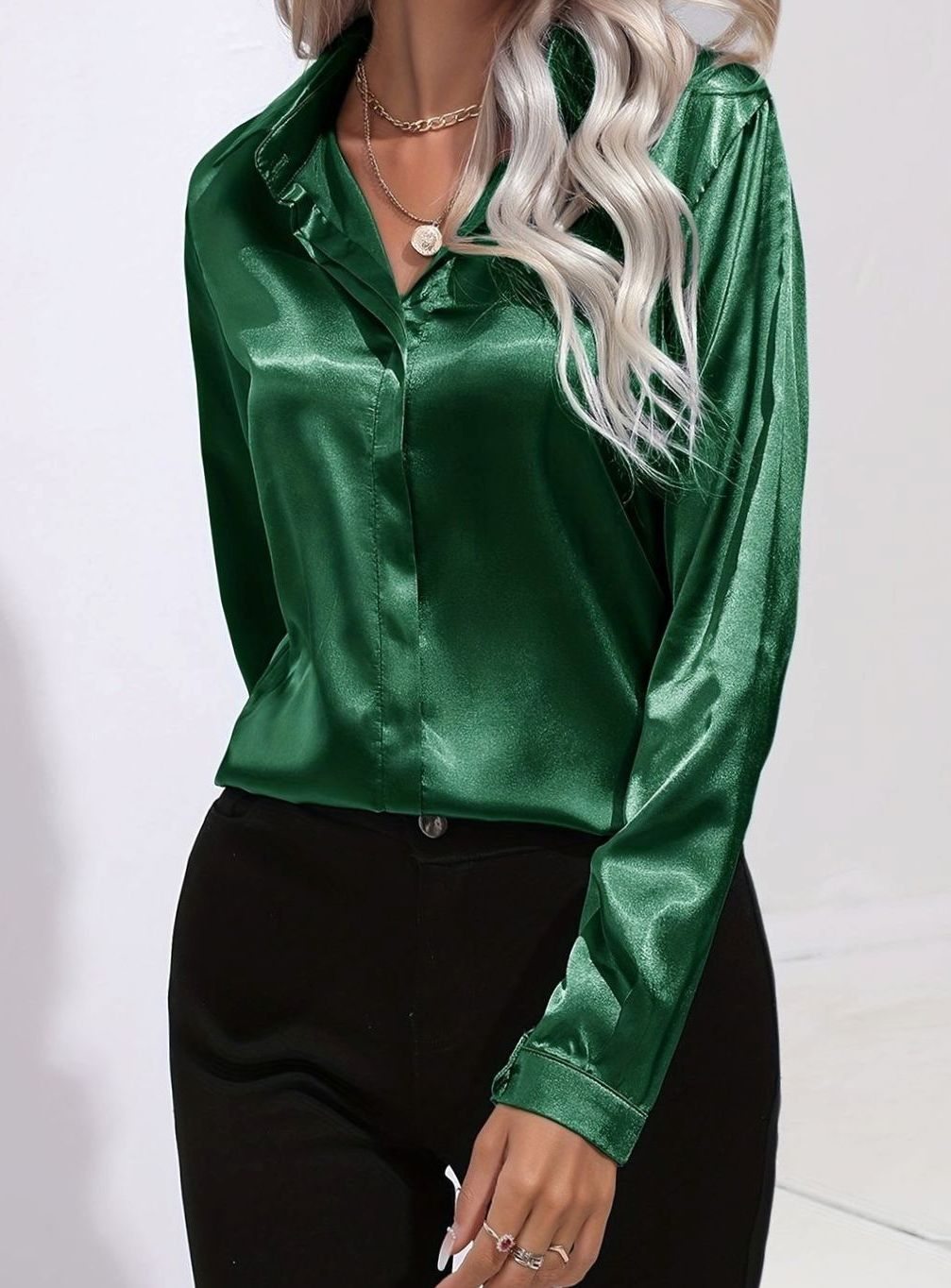 Mia | Women's Long Sleeve Button-Down Satin Blouse