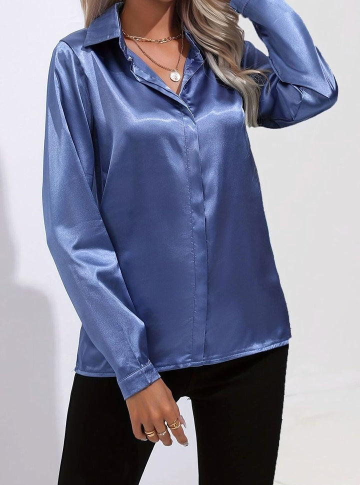 Mia | Women's Long Sleeve Button-Down Satin Blouse