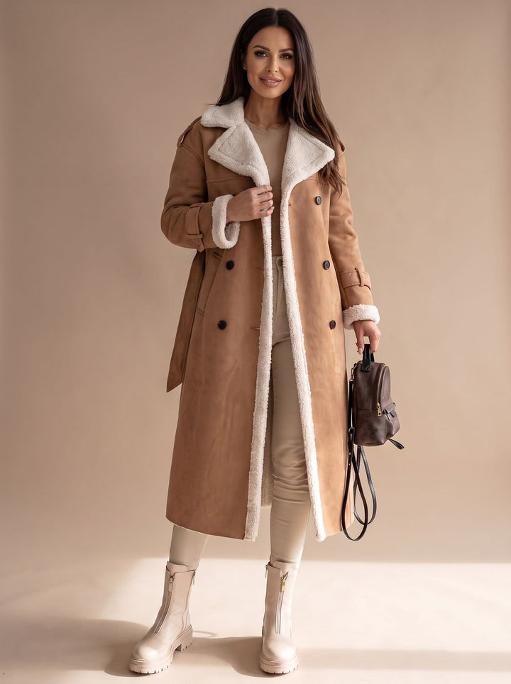 Grace | Women's Long Teddy Winter Coat Double-Breasted Sherpa Belted