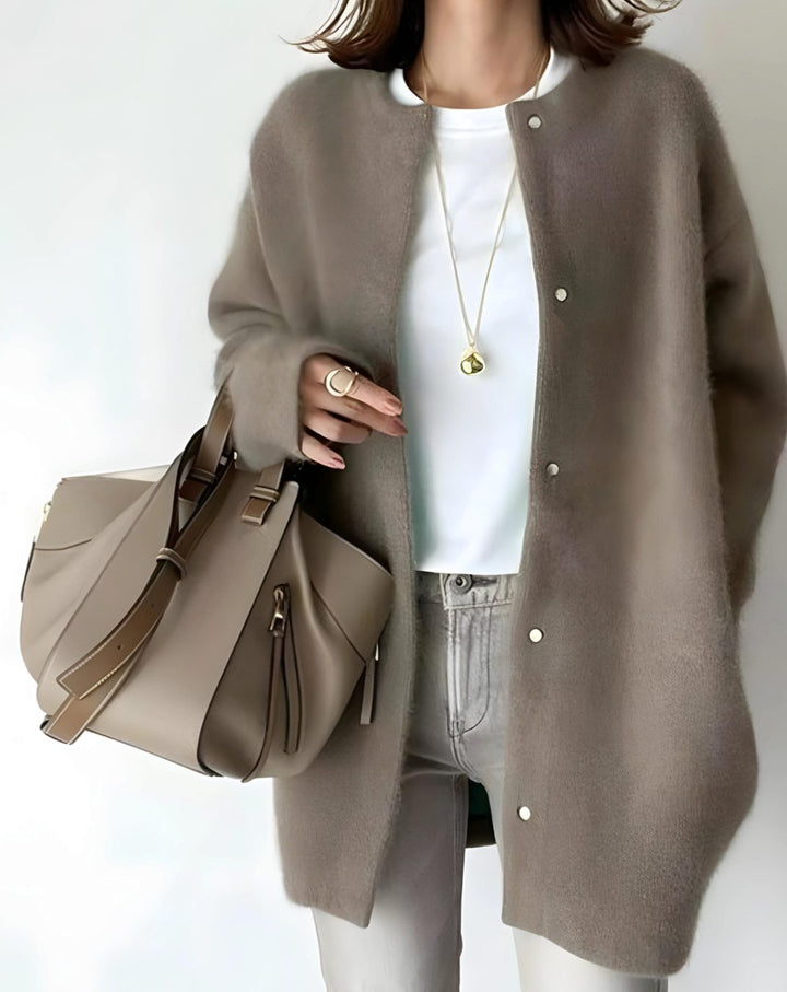 Grace | Women's Longline Crew Neck Snap-Button Relaxed-Fit Cardigan
